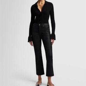 7 For All Mankind Black High Waist Slim Kick Coated  Flare Jeans